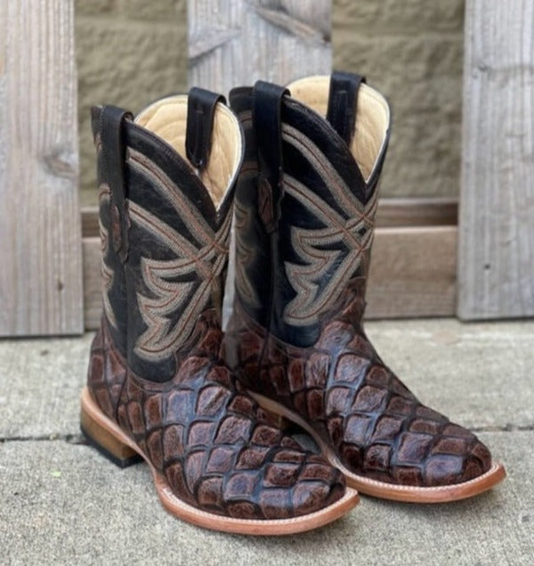 Cowtown Q158 11" Dark Brown Big Bass Print Square Toe Boot (SHOP IN-STORES TOO)