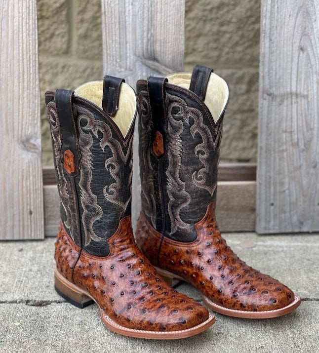 Cowtown Q6064 13" Cognac Full Quill Ostrich Print Square Toe Boot (SHOP IN-STORES TOO)