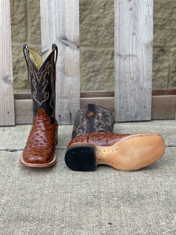 Cowtown Q6064 13" Cognac Full Quill Ostrich Print Square Toe Boot (SHOP IN-STORES TOO)