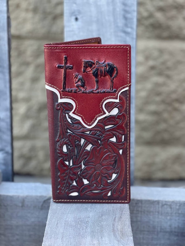 Top Notch Accessories 60202-2BR Brown Praying Cowboy w/Beige Inlay Wallet