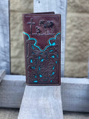 Top Notch Accessories 60202-3CF Coffee Praying Cowboy Leather Wallet With Turquoise Inlay
