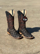 Men's Horse Power Top Hand square toe boots in Toasted Big Bass with a 13" Mad Dog shaft with a intricate stitch pattern. 