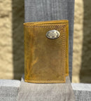 Zep Pro Mississippi State University Bulldogs Vintage Tan Leather Tri-fold Wallet Front view