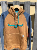 Women's Kimes Ranch Amigo Fleece Hoodie in brown with color blocking.