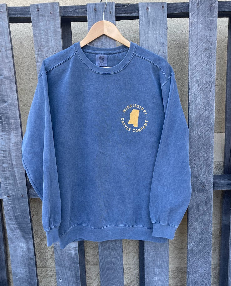 Mississippi Cattle Company Denim Comfort Colors Crew Neck Sweatshirt *Closeout*
