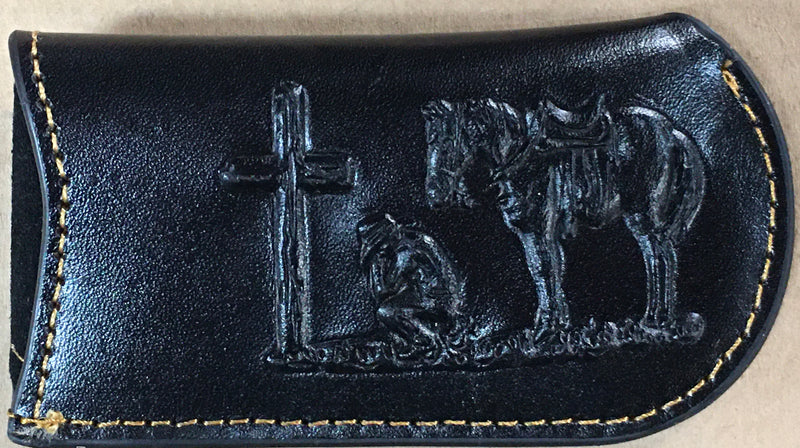 Top Notch Accessories 8010-2BK Black Praying Cowboy Design Small Knife Sheath