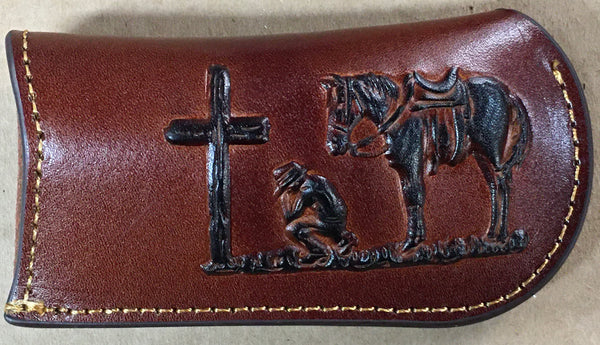 Top Notch Accessories 8010-1BR Brown Praying Cowboy Design Large Knife Sheath