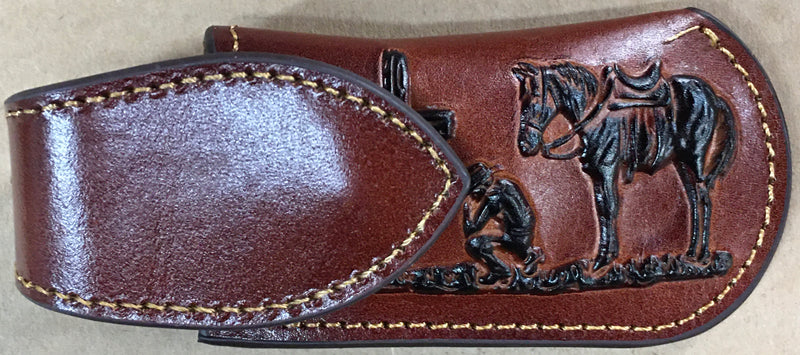 Top Notch Accessories 8013-2BR Brown Praying Cowboy Design Small Knife Sheath with Keep