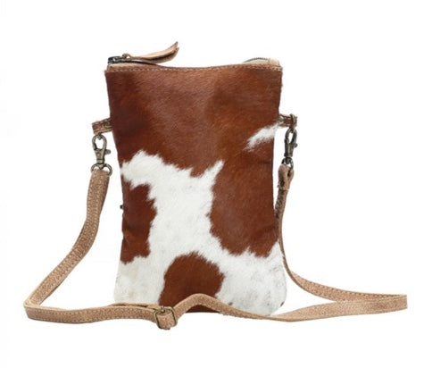 MYRA BAG S-1173 WHITE AND BROWN CROSS BODY BAG