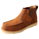 A profile view of a brown Twisted X work Chelsea boot with a wedge sole and safety toe.