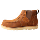 A side view of a brown Twisted X work Chelsea boot with a wedge sole and safety toe.