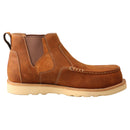 A instep side view of a brown Twisted X work Chelsea boot with a wedge sole and safety toe.