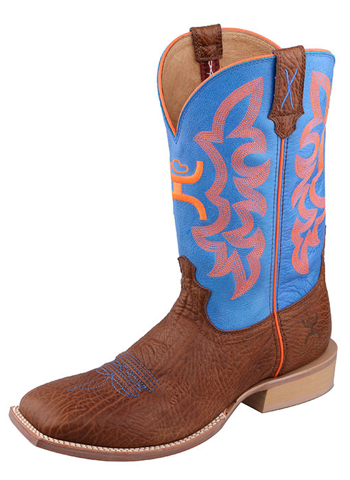 Twisted X MHY0004 Men’s 12" Hooey Boot Cognac Bull Hide/Neon Blue