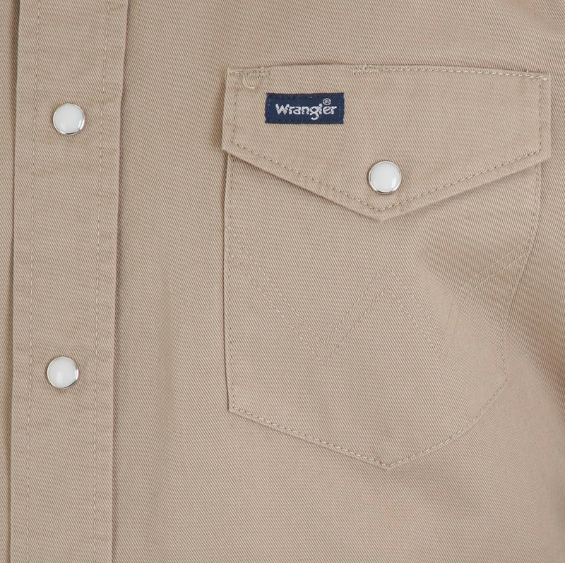 Men's Wrangler 10MS70319 Khaki Cowboy Cut® Firm Finish Long Sleeve Western Snap Solid Work Shirt