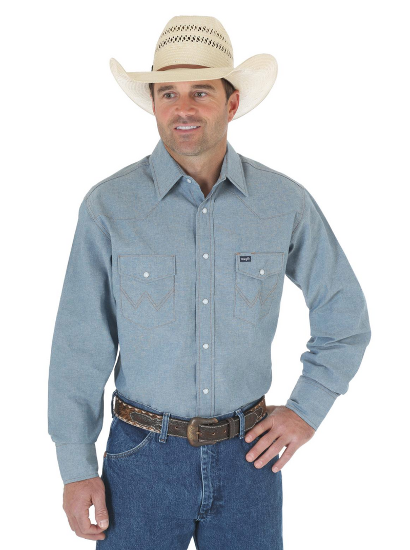 Men's Wrangler MS70919 Chambray Authentic Cowboy Cut® Long Sleeve Work Shirt