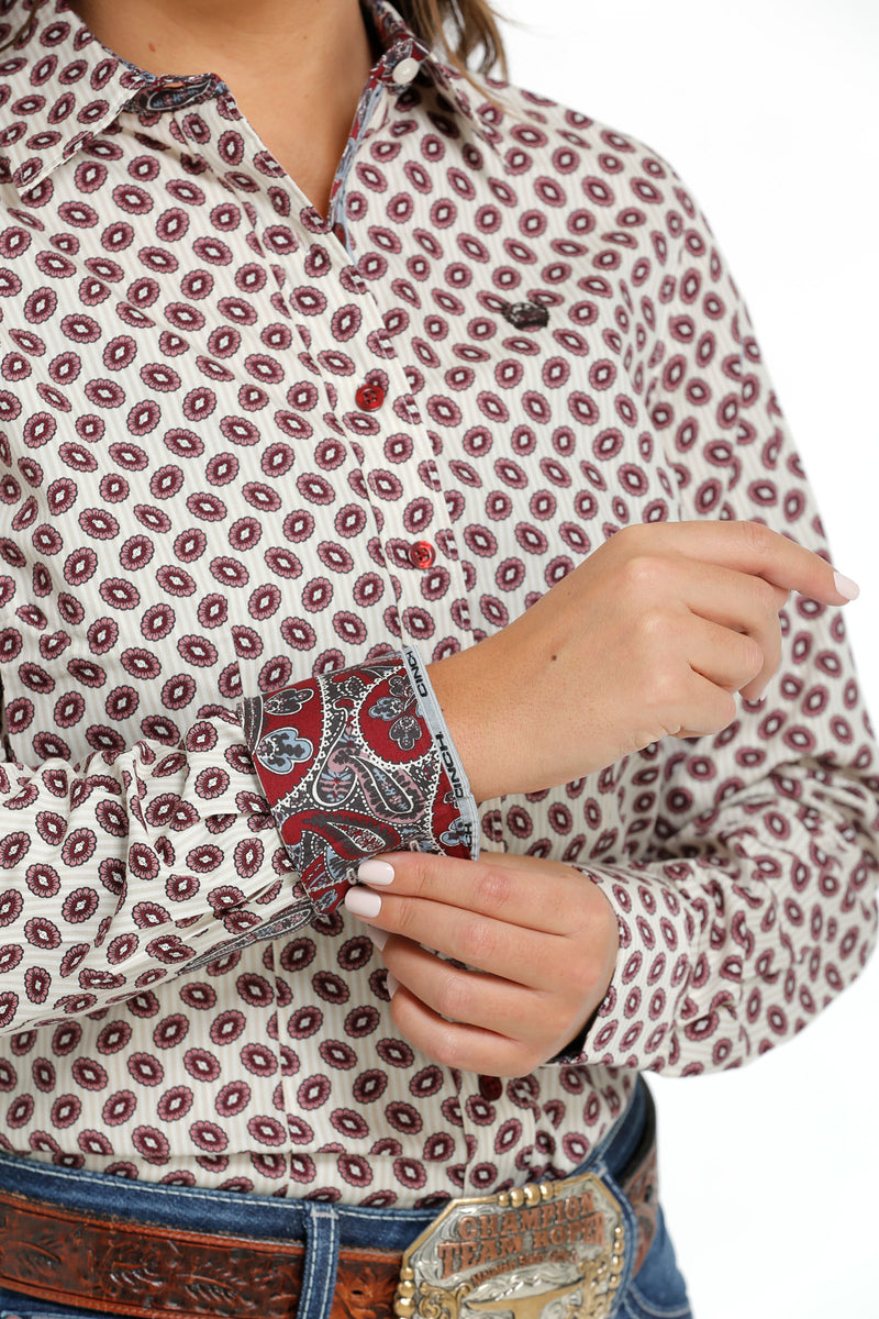 Women's Cinch MSW9165036 Cream Multi Print Button Long Sleeve Shirt CLOSEOUT