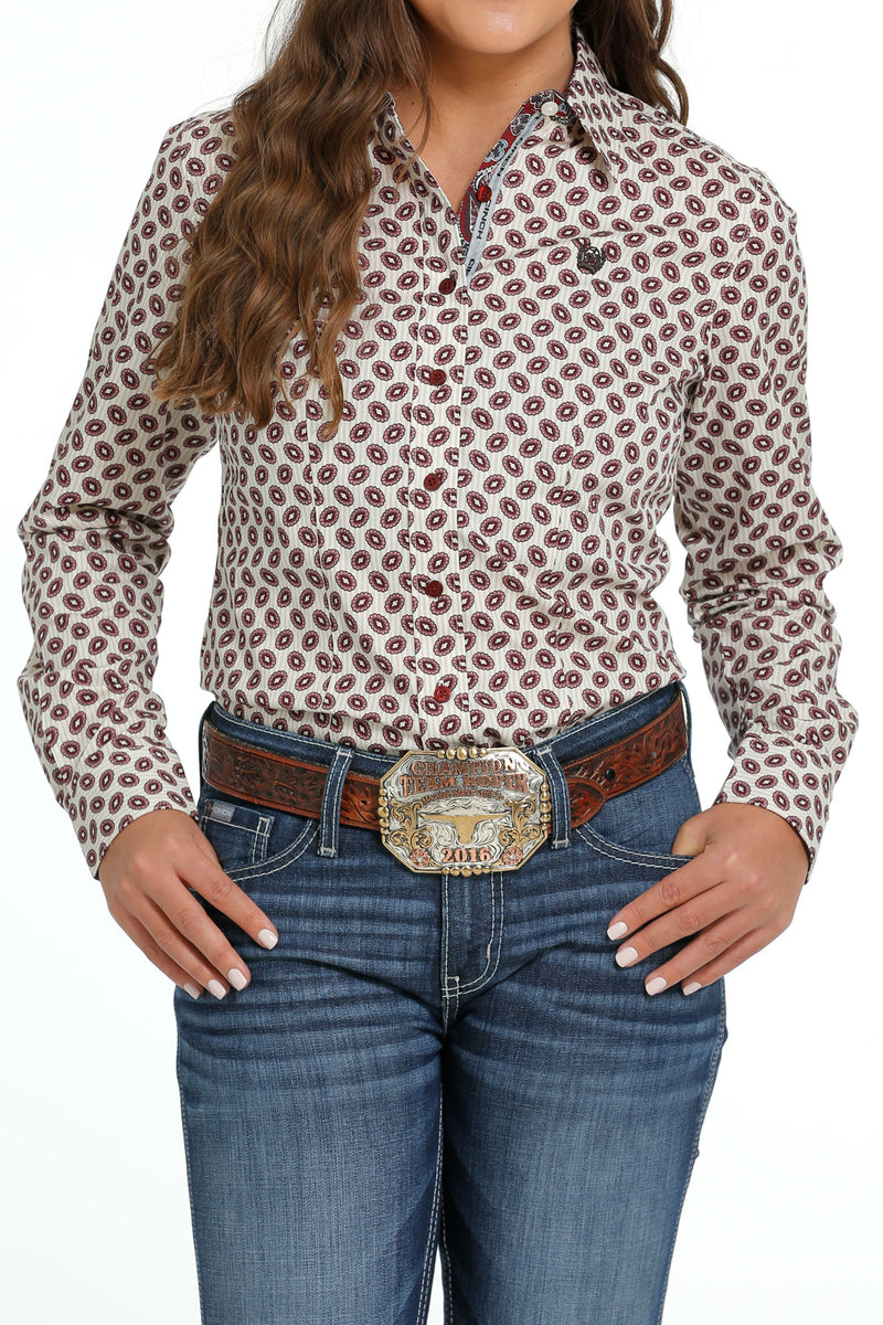 Women's Cinch MSW9165036 Cream Multi Print Button Long Sleeve Shirt CLOSEOUT