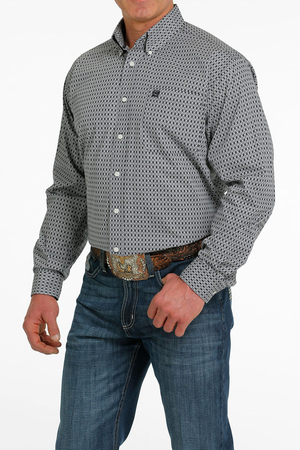 Men's Cinch MTW1105518 Grey Print Classic Fit Button Down Long Sleeve Shirt