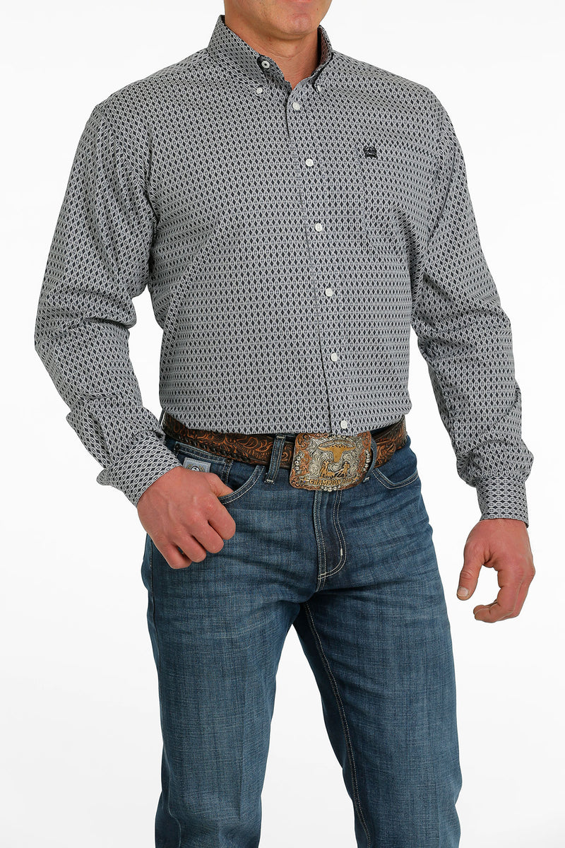 Men's Cinch MTW1105518 Grey Print Classic Fit Button Down Long Sleeve Shirt
