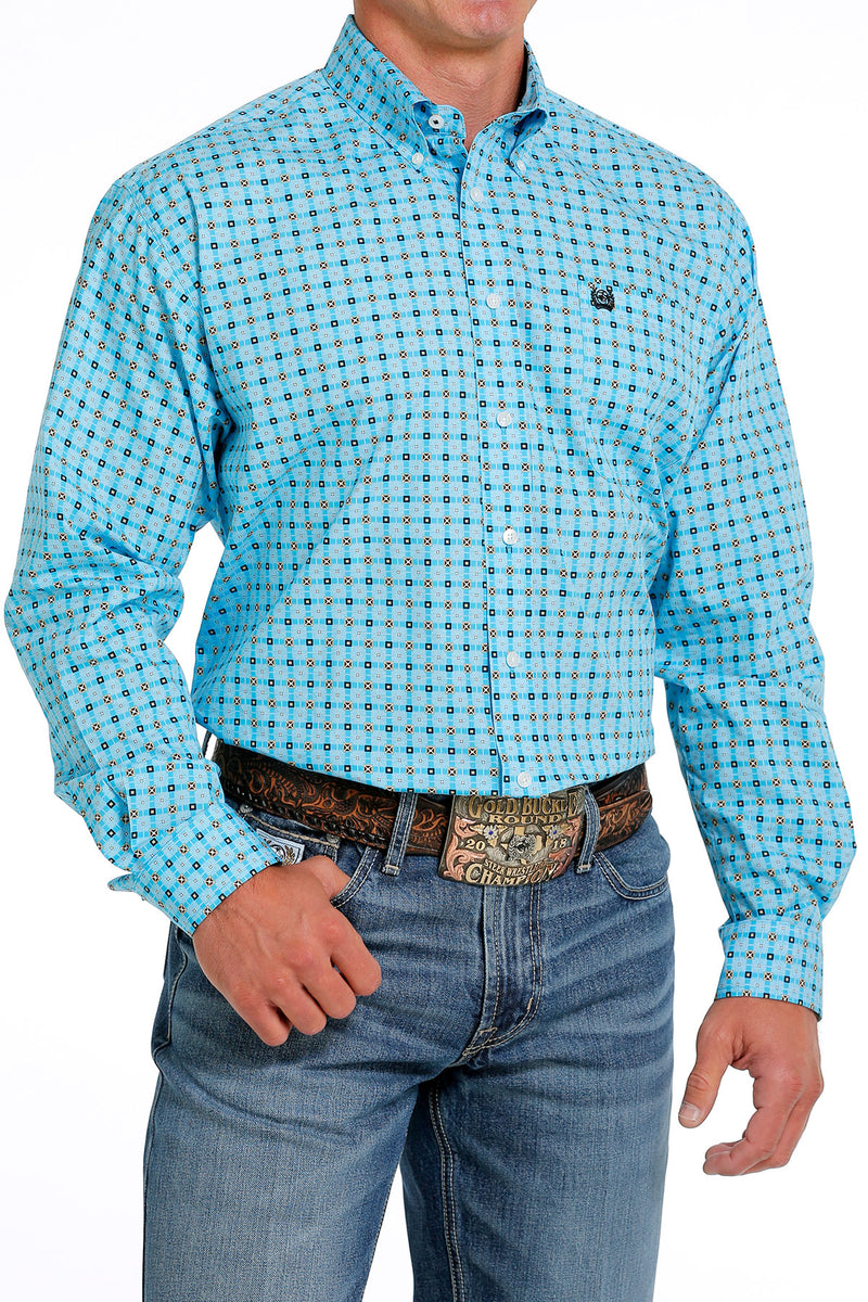 Men's Cinch MTW1105607 Turquoise Print Classic Fit Button Down Long Sleeve Shirt