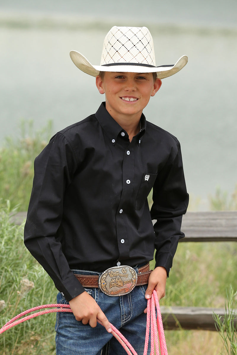 Boy's Cinch MTW7060027 Plain Weave Black Long Sleeve Shirt