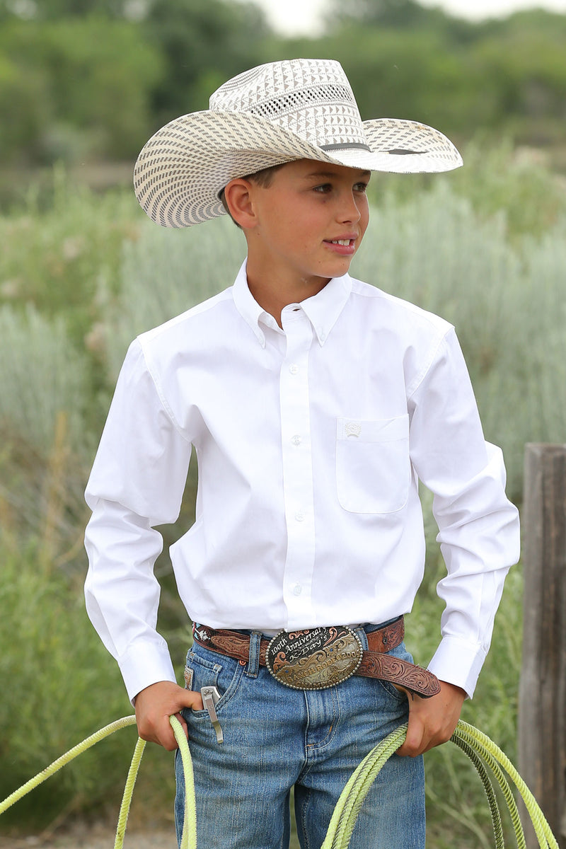 Boy's Cinch MTW7060031 Plain Weave White Long Sleeve Shirt