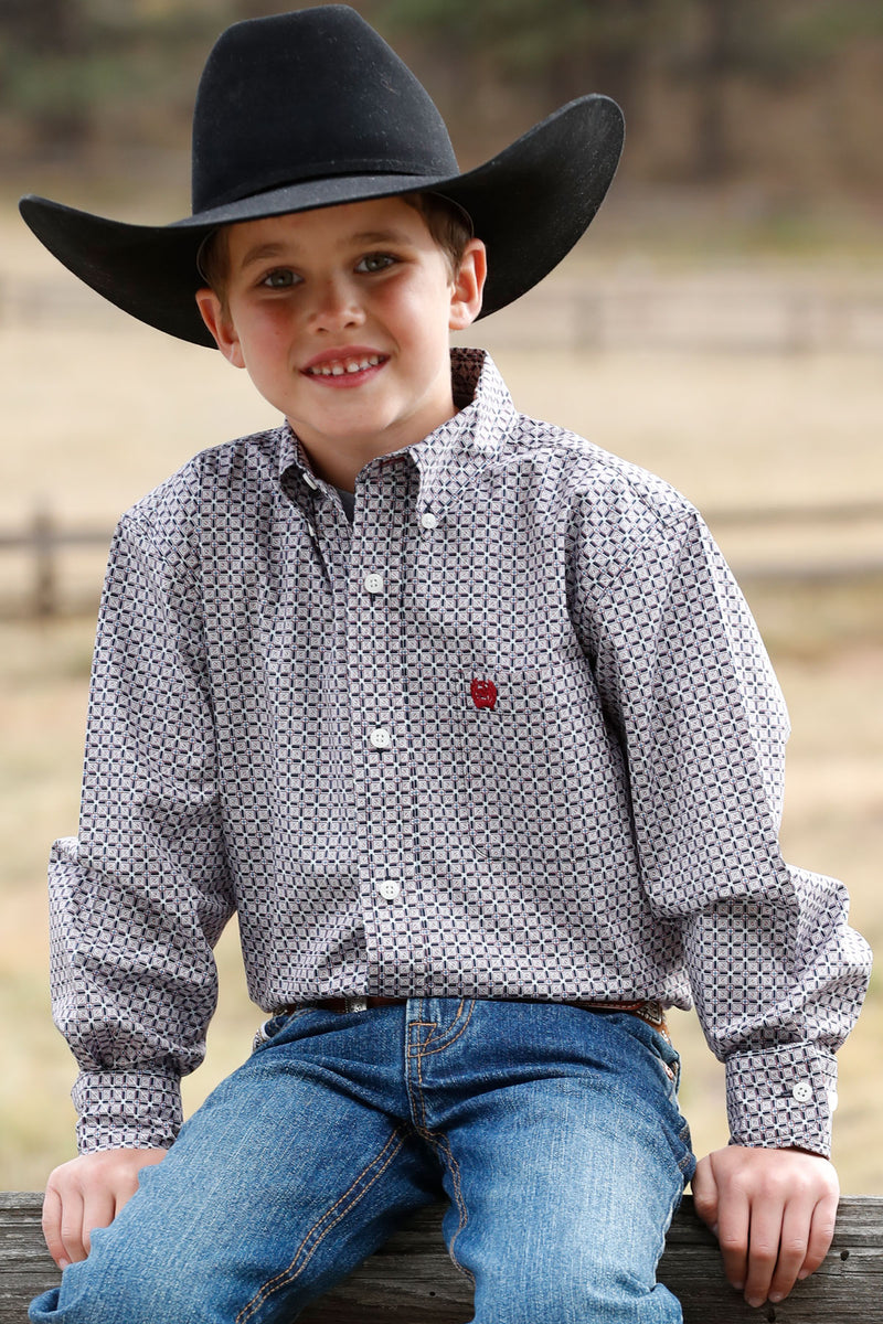 Boy's Cinch MTW7060323 Multi Colored Plaid Long Sleeve Button Down Shirt