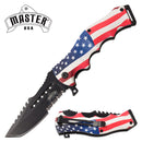 This American Flag design knife features a stainless steel blade.