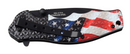 American Flag design knife with a stainless steel blade. Shown Closed