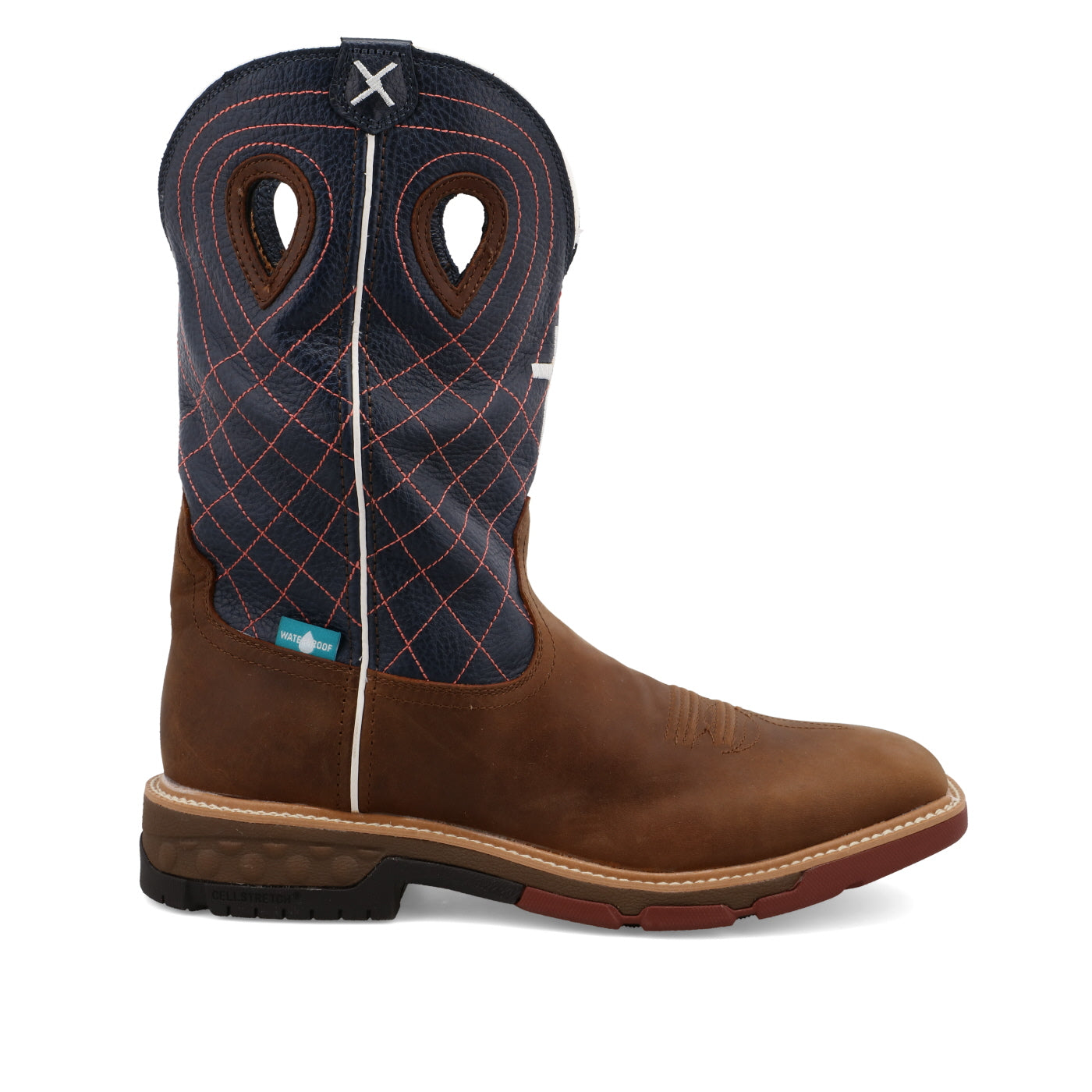 Men's Twisted X 12″ Mocha/Navy Waterproof Western with CellStretch® Work Boot