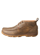 A side view of a brown Twisted X men's chukka driving moc with lace-up closure and a low heel design.