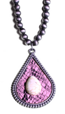 Animal Print Tear Drop Necklace w/Stone & Navajo Beads NKZ190825-01