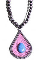 Animal Print Tear Drop Necklace w/Stone & Navajo Beads NKZ190825-03