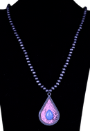 Animal Print Tear Drop Necklace w/Stone & Navajo Beads NKZ190825-03