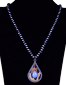 Animal Print Tear Drop Necklace w/Stone & Navajo Beads NKZ190825-06