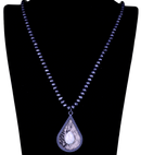 Animal Print Tear Drop Necklace w/Stone & Navajo Beads NKZ190825-07