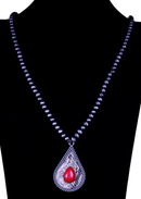 Animal Print Tear Drop Necklace w/Stone & Navajo Beads NKZ190825-08