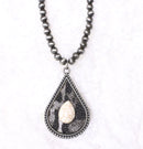 Animal Print Tear Drop Necklace w/Stone & Navajo Beads NKZ190825-10