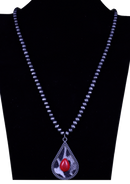 Animal Print Tear Drop Necklace w/Stone & Navajo Beads NKZ190825-11