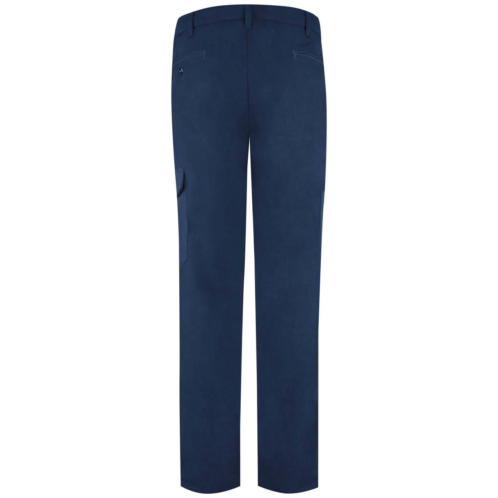 Navy FR Bulwark cargo pants. Rear view showing back pockets. 