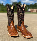 Women's Cowtown Q464 13" Cognac Full Quill Ostrich Print Wide Square Toe Boot