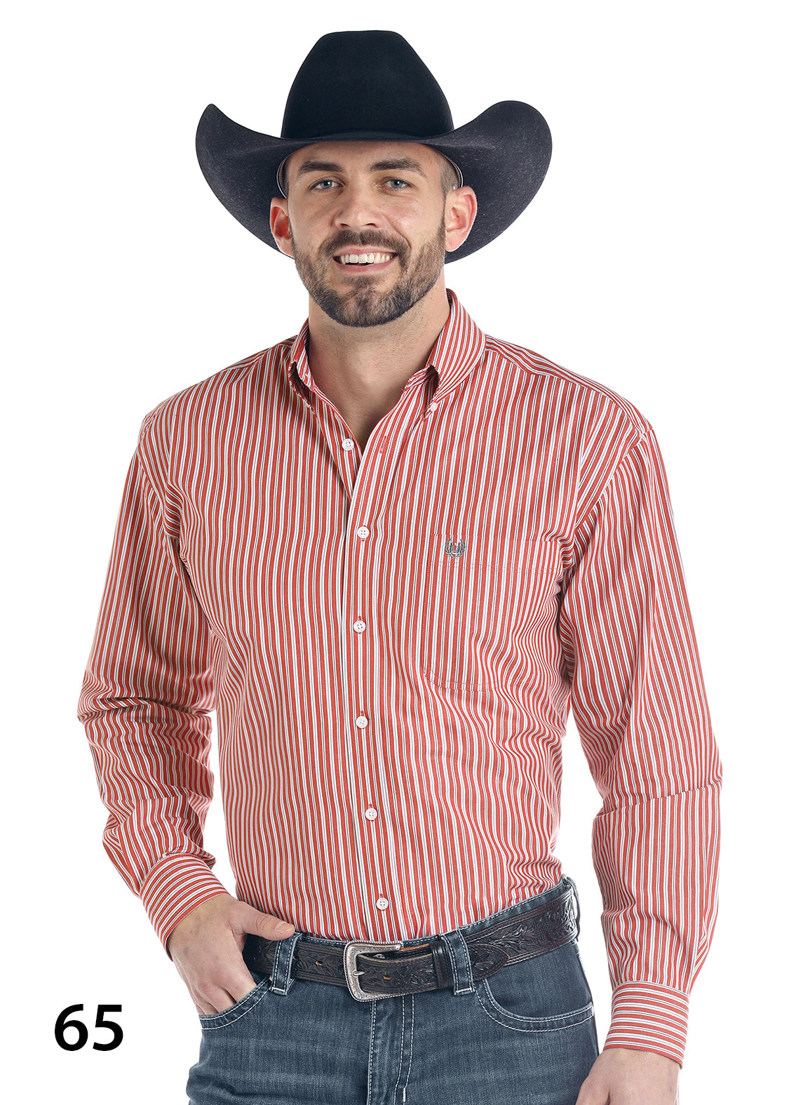 Men's Panhandle R0D2175 Long Sleeve Buttondown Shirt in Red Stripes