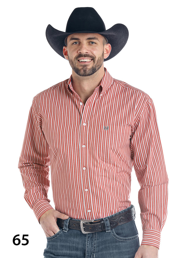 Men's Panhandle R0D2175 Long Sleeve Buttondown Shirt in Red Stripes