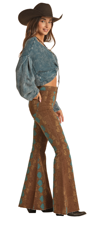 Women's Rock & Roll RRWD7PRZR4 Snake Skin Button High Rise Bell Button Jeans (SHOP IN-STORE TOO)