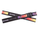 Two RATTLER rope strap elastics with multicolored buckles, one fully buckled and the other with a partially buckled mechanism.