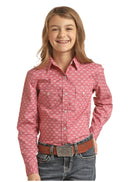 Girl's Panhandle RSGSOSRYTY Pale Burgundy All-over Print Long Sleeve Snap Shirt