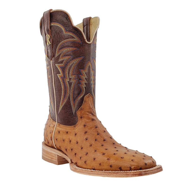 R. Watson RW4506-2 11" Antique Saddle Bruciato Full Quill Ostrich w/Laguna Cognac Cowhide Top Wide Square Toe