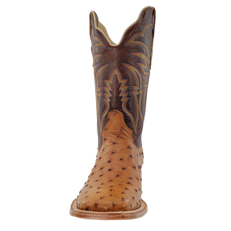 R. Watson RW4506-2 11" Antique Saddle Bruciato Full Quill Ostrich w/Laguna Cognac Cowhide Top Wide Square Toe