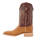 R. Watson RW4506-2 11" Antique Saddle Bruciato Full Quill Ostrich Boot w/Laguna Cognac Cowhide Top Wide Square Toe