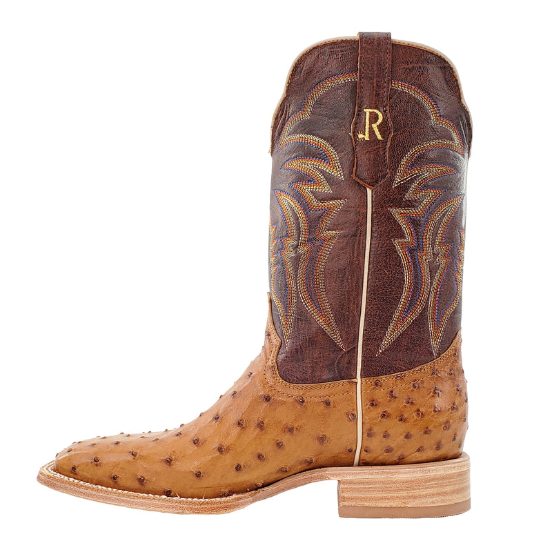 R. Watson RW4506-2 11" Antique Saddle Bruciato Full Quill Ostrich w/Laguna Cognac Cowhide Top Wide Square Toe